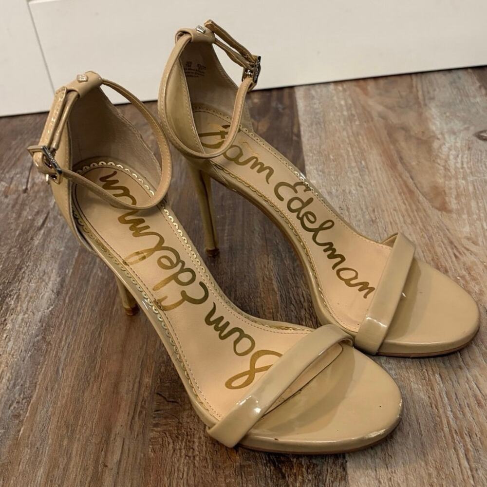 Sam Edelman Patti Ankle Strap stiletto heels nude patent 3 inch heel size 7 GUC